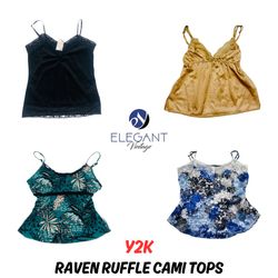 Y2k Raven Ruffle Cami Tops  EV0614