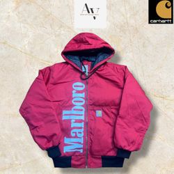 Carhartt Rework-Stil Roter Marlboro Hoodiejacke