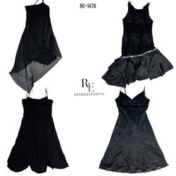 Robe d'été entièrement noire Y2K (RE-1477)