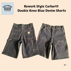 Rework Style Carhartt Blue Denim Double Knee Short..