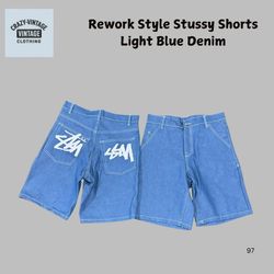 Rework Style Stussy Light Blue Denim Jorts