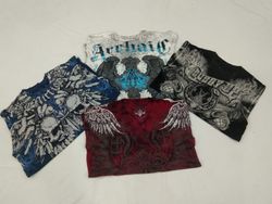 CR4533 T-shirt vintage mix con stampa di teschi