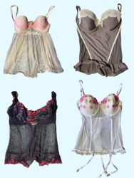 Y2K Mesh- und Spitze-Babydoll-Bundle – Retro-Roman..