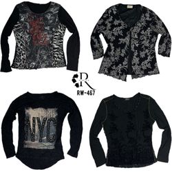 Y2K Black Rave Printed Tops (RW-467)