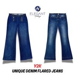 Jeans de mezclilla acampanados únicos Y2K - EV0119