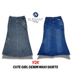 Y2K Cute Girl Denim Maxi Skirts - EV0185