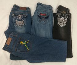 IQ0327 Jeans a zampa d'elefante decorati Y2K
