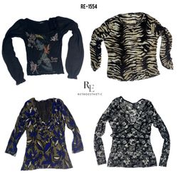 Y2K Grunge Blusa de Manga Longa em Mesh (RE-1554)