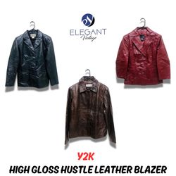 Y2K High Gloss Hustle Leather Blazer Jackets - EV0..