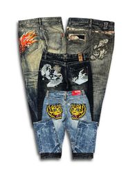 Y2K Hip Hop Japanisch bestickte Jeans