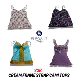 Y2K Cream Frame Strap Cami Tops - EV0722