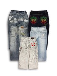 Jeans bordados japoneses de hip hop Y2K (AS-8)