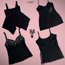 Y2K All Black Gothic Cami Tops (AA-087)