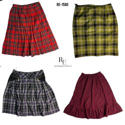Y2K Wool Checkered Mix Skirts (RE-1580)