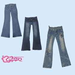 Jeans di denim unici con gamba svasata Y2K