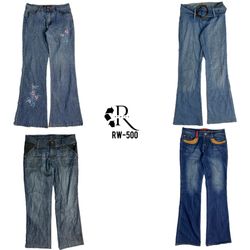 Calças Jeans Flare de Denim Único Y2K (RW-500)
