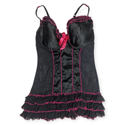 SAY#254 Y2K Babydoll Lingerie – Black & Hot Pink R..