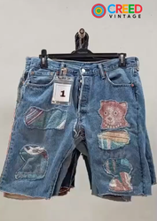 CR391 Upcycled Tapestry Panel Denim Shorts