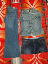 Y2k cool Girls street style mix jeans shorts skirt..