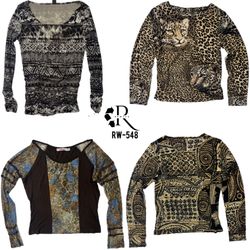 Y2K T-shirt a maniche lunghe in rete tono terra (R..