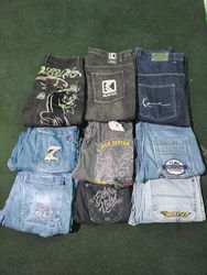 Hip Hop branded y2k embroidery jeans