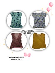 Y2K Textured Charm:  Mesh Blouse Tops (Vr-0093)