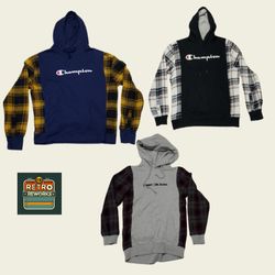 SS25 Hoodie en flanelle upcyclée avec patchwork de..