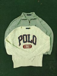 Polo Ralph Lauren de punto trenzado y 1/4 de crema..