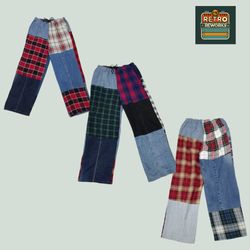 SS25 Upcycled Denim Plaid Patchwork Pants
