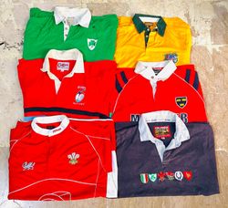 Lot de 6 maillots de rugby vintage mixtes.