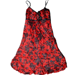 SAY#277 Y2K Vestito Scivoloso Rosso e Nero a Fiori..