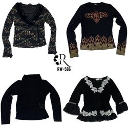 Y2K All Black Gothic Vollärmelige Tops (RW-586)
