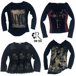 Y2K Whimsy Gothic Magliette a Manica Lunga Nere (R..