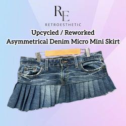 Upcycled Denim Pleated Micro Mini Skirts..
