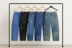 Pantaloni cargo in denim riciclato con s..