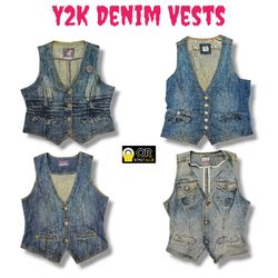 Retro Y2K Denim-Westen – Figurbetont, Kantig & Tre..
