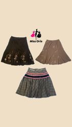 Y2k Embroidered corduroy midi skirt (M-045)