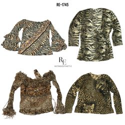 Top in rete con stampa animale a maniche lunghe Y2..