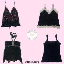 Y2K Camisola Preta com Alças Finas | Ajuste Vintag..