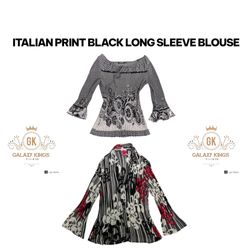 Blusas de Manga Larga Negros de Impresión Italiana