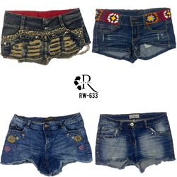Y2K IT Girl Unique Denim Micro Mini Shorts (Rw-633..