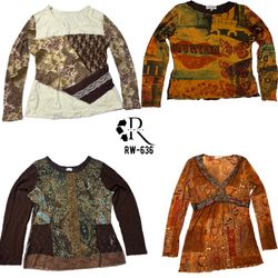 Y2K Earthy Grunge Full Sleeve Mesh Mix Tops(RW-636..