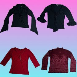 Y2k Schwarz & Rot Romantische Langarm-Tops (TT-149..
