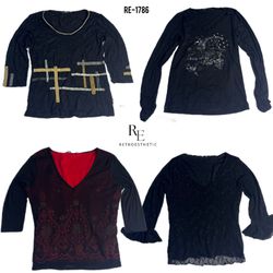 Y2K Tutto Nero Rave Maglie a Manica Lunga (RE-1786..