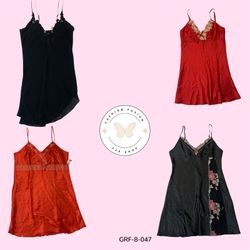 Y2K Rote & Schwarze Satin Slip Dress – Vintage 200..