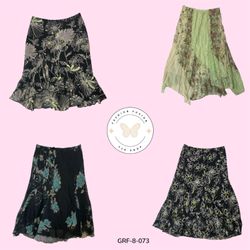 Y2K Vintage Green Printed Poly Skirt – Retro Aesth..