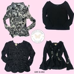Y2K Black Printed Poly Blouse with Long Sleeves – ..