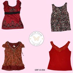 Y2K Red Printed Short Sleeve Blouse – Retro Vintag..