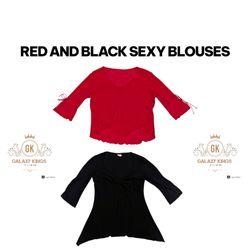 Red And Black Sexy Long Sleeve Blouses