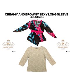 Creamy And Browny Sexy Long Sleeve Blouses